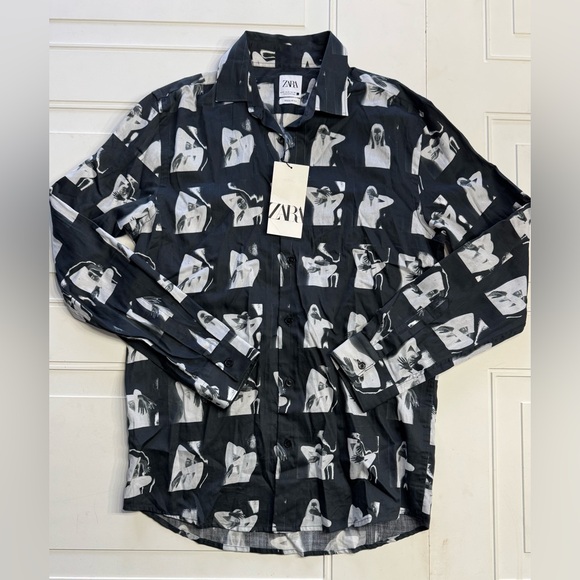 Zara Other - Zara Man NWT Size M Black White Negative Graphic Squares Button Up Shirt